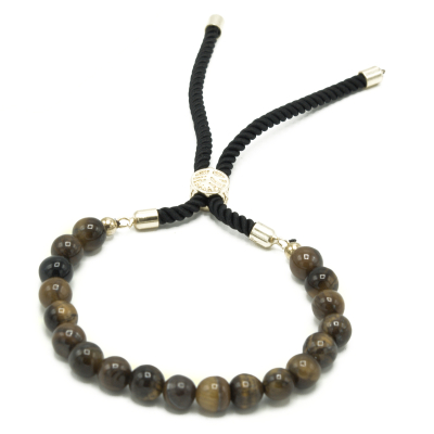 Gold Plated 18K Gemstone Black String Bracelet - Tiger Eye