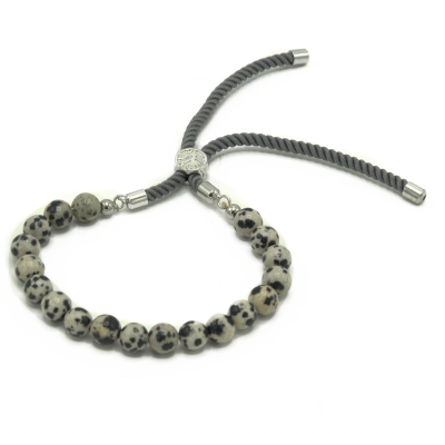 Silver Plated 925 Gemstone Charcoal String Bracelet - Dalmation Jasper