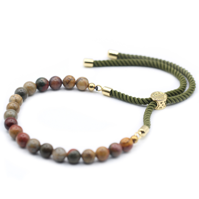 Gold Plated 18K Gemstone Moss String Bracelet - Picasso Jasper