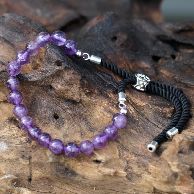 Silver Plated 925 Gemstone Black String Bracelet - Amethyst