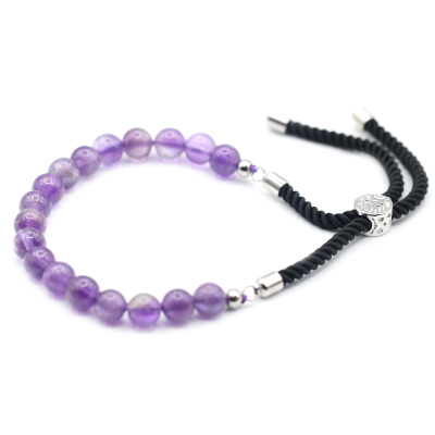 Silver Plated 925 Gemstone Black String Bracelet - Amethyst