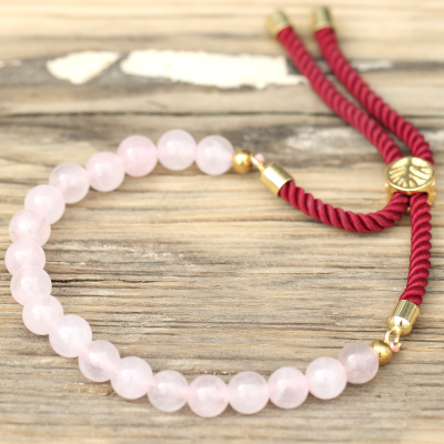 Gold Plated 18K Gemstone Bordeaux String Bracelet - Rose Quartz