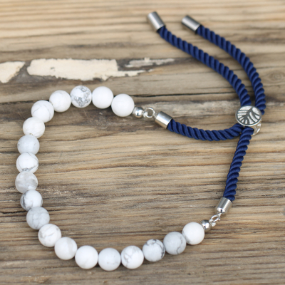 Silver Plated 925 Gemstone Navy String Bracelet - White Howlite