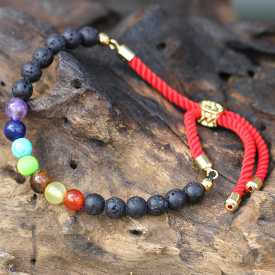 Gold Plated 18K Gemstone Royal String Bracelet - Lava Stone Chakra