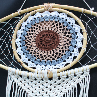 Protection Dream Catcher - Lrg Macrame Evil Eye White Grey Brown
