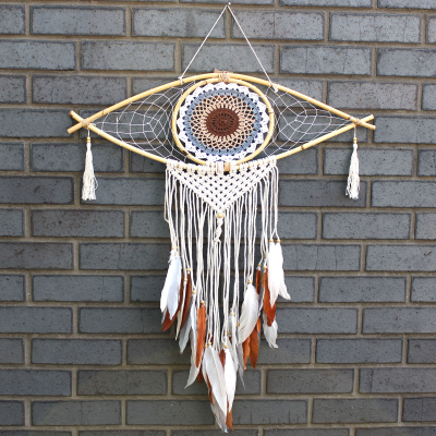 Protection Dream Catcher - Lrg Macrame Evil Eye White Grey Brown