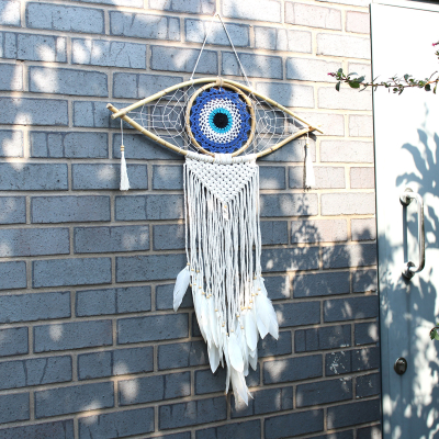 Protection Dream Catcher - Lrg Macrame Evil Eye White Grey Brown