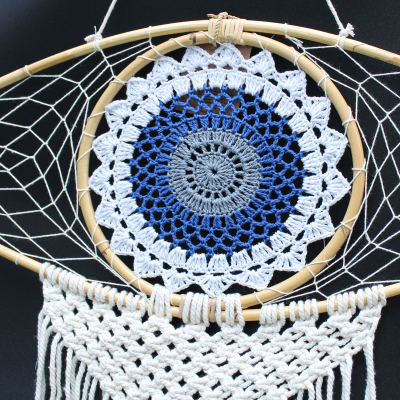 Protection Dream Catcher - Lrg Macrame Evil Eye White Blue Grey