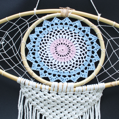 Protection Dream Catcher - Lrg Macrame Eye Blue White Pink