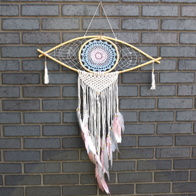Protection Dream Catcher - Lrg Macrame Eye Blue White Pink
