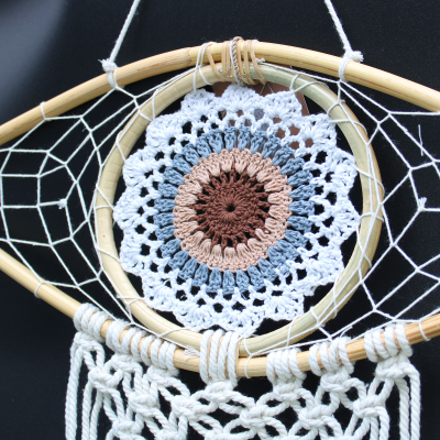 Protection Dream Catcher - Med Macrame Evil Eye White Grey Brown