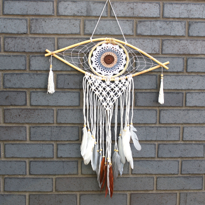 Protection Dream Catcher - Med Macrame Evil Eye White Grey Brown