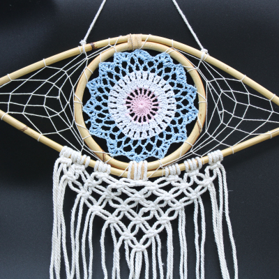 Protection Dream Catcher - Med Macrame Evil Eye Blue White Pink
