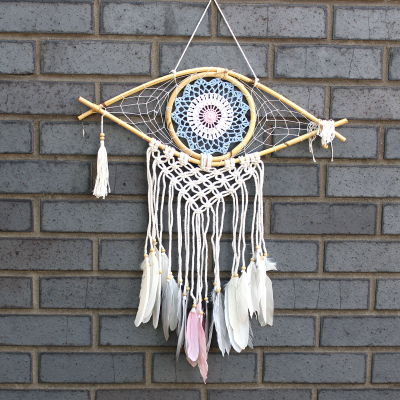 Protection Dream Catcher - Med Macrame Evil Eye Blue White Pink