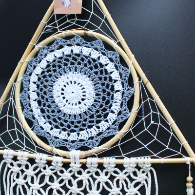 Protection Dream Catcher - Lrg Macrame Pyramid White Grey