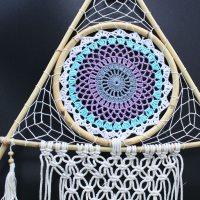 Protection Dream Catcher - Lrg Macrame Pyramid White Turquoise