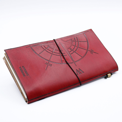 Handmade Leather Journal- The Adventure Begins - Red - (80 pages)