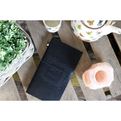 Handmade Leather Journal - My Book of Spells and other Thoughts - Black