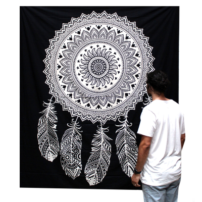 Double Cotton Bedspread Wall Hanging - Dreamcatcher BandW
