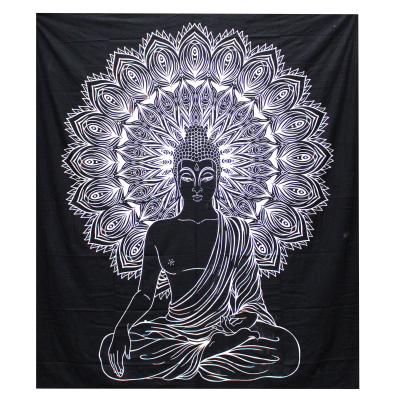 Double Cotton Bedspread Wall Hanging - Buddha BandW
