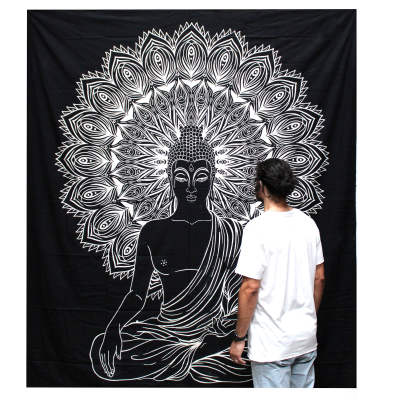 Double Cotton Bedspread Wall Hanging - Buddha BandW