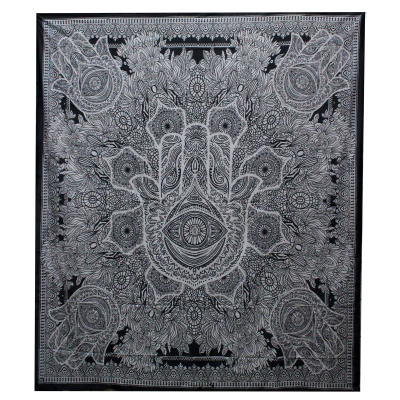 Double Cotton Bedspread Wall Hanging - Hamsa BandW