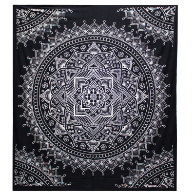 Double Cotton Bedspread Wall Hanging - Lotus Flower BandW