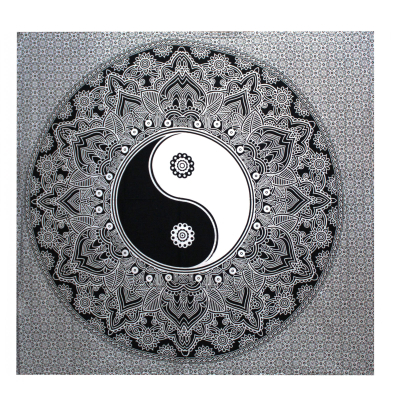 Double Cotton Bedspread Wall Hanging - Ying yang BandW