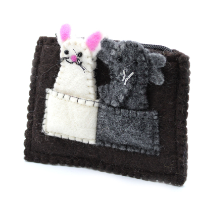 Pouch with Finger Puppets - Elephant and Mouse