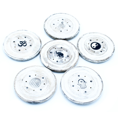 White Washed Incense Holder - Cone and Incense Disc