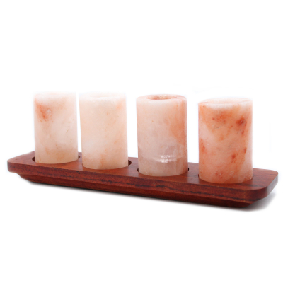 Set of 4 Himalayan Salt Shot Glasses and Wood Serving Stand