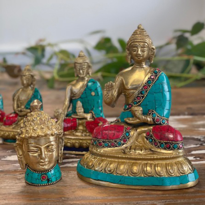 Brass Buddha Figure - Hands Down - 11. 5 cm
