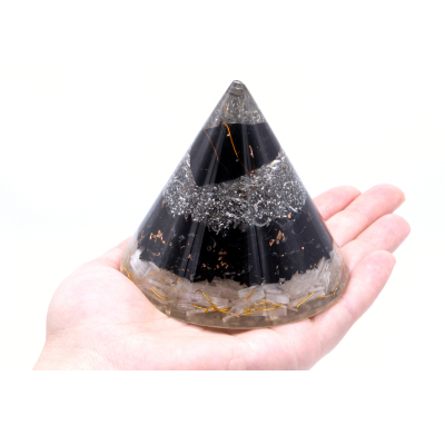 Orgonite Cone - Selenite and Black Tourmaline Copper - 90 mm
