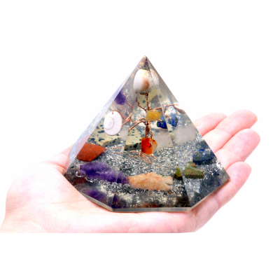Orgonite 7 sided Pyramid - Gemstone Wisdom Tree - 90 mm