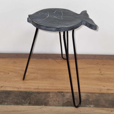 Albasia Wood Fish Stand - Grey wash