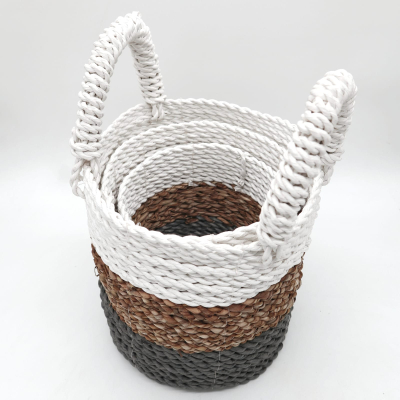 Seagrass Basket Set - Grey Natural White