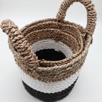 Seagrass Basket Set - Dark Grey White Natural