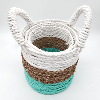 Seagrass Basket Set - Green Natural White