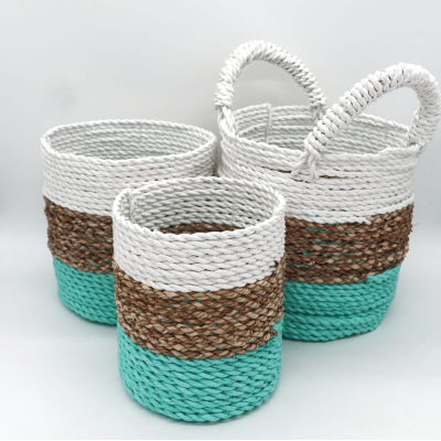 Seagrass Basket Set - Green Natural White