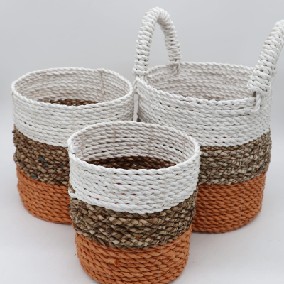Seagrass Basket Set - Orange Natural White
