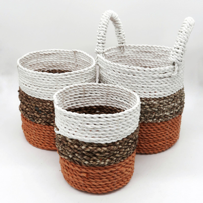 Seagrass Basket Set - Orange Natural White
