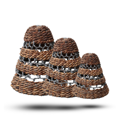 Natural Banana Leaf and Abu-Abu Raffia Lamp Shades - Set of 3