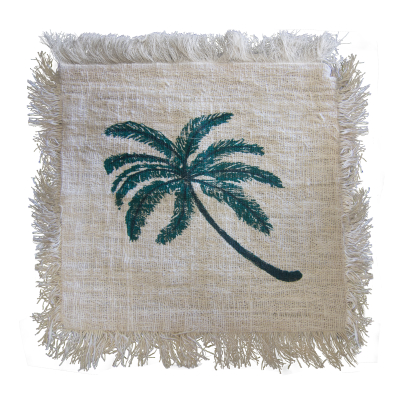 Linen Cushion 60x60cm Palm Tree with Fringe