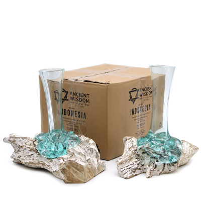 Melted Glass on Whitewash Wood - Vase - Medium