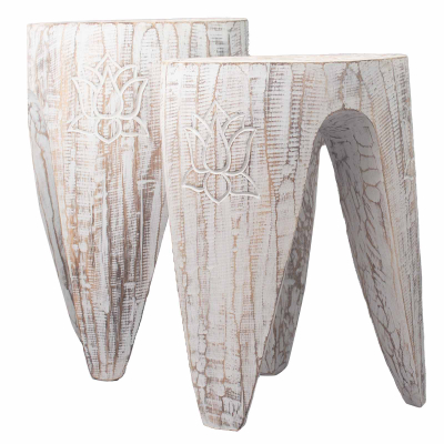 Interlocking Table Stool set of 2 - Lrg Whitewash