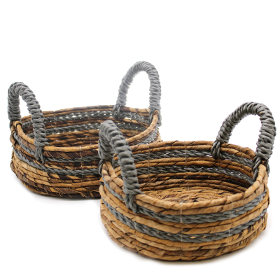 Banana Leaf and Abu-abu Raffia Basket- Set of 2