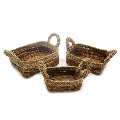 Banana Leaf and Seagrass Square Basket- Set of 3