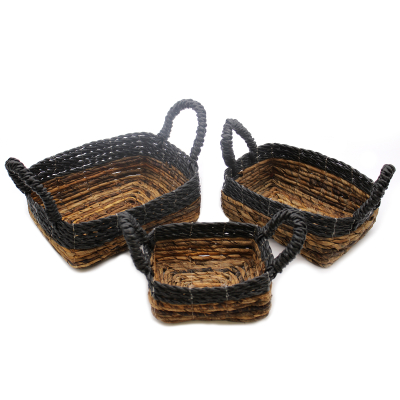 Banana Leaf and Hitam Raffia Square Basket- Set of 3