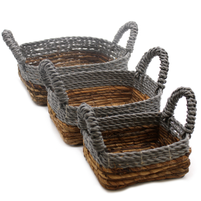 Banana Leaf and Abu-Abu Raffia Square Basket- Set of 3