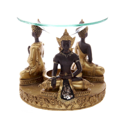 Gold and Brown Thai Buddha Oil and wax Burner With Glass Mosaic